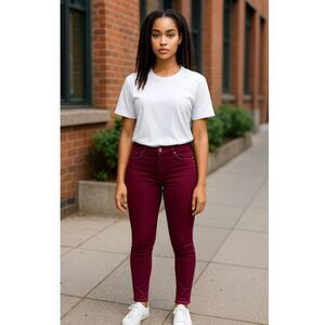 Altar'd State Jeans 28 Junior 7 Burgundy Soft Stretch Denim Slim Tapered